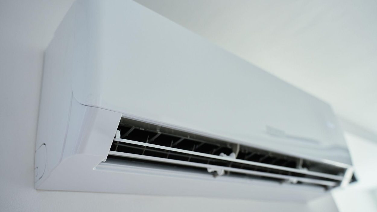 Wall-mounted air conditioner unit. Key considerations for air conditioner repair services in Atlanta, GA include energy efficiency.