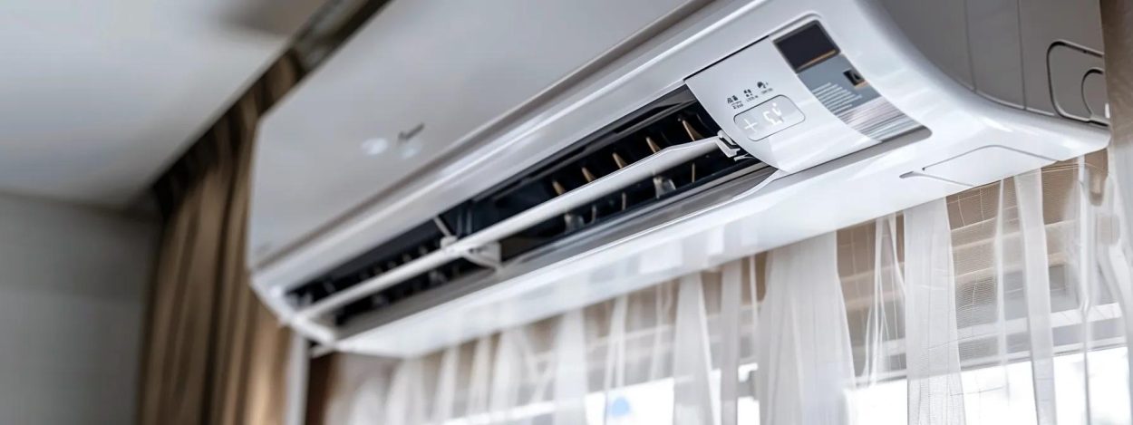 Wall mounted air conditioner unit. AC installation for home or office. HVAC system for cooling and heating. Air conditioning services in Atlanta, GA.