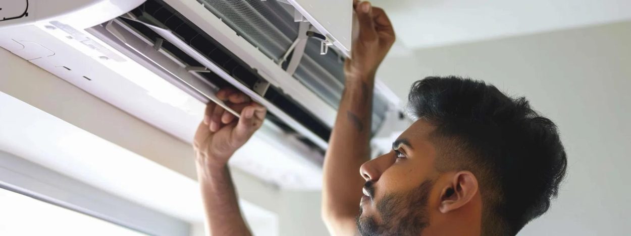 Air Conditioning Maintenance in Atlanta, GA: Technician servicing a mini-split AC unit, ensuring optimal performance and air quality.