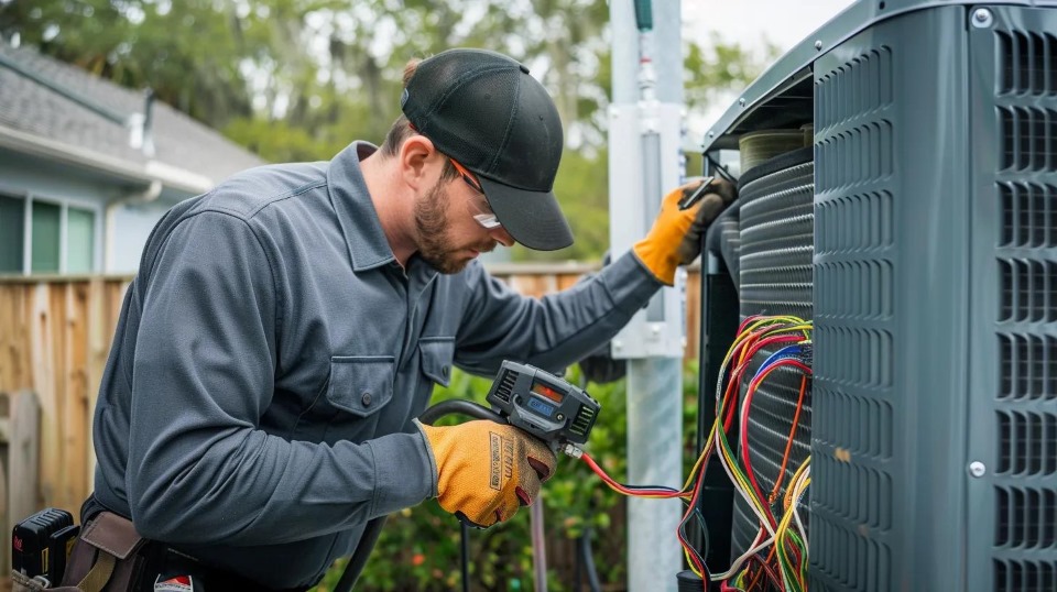 HVAC tech inspecting an air conditioning unit. Expert HVAC technician checking the AC system. Think you hired the right HVAC tech?