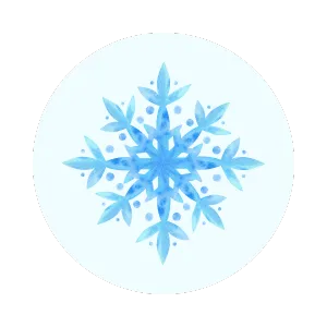 Blue snowflake design on a round white background. Winter season decoration for holidays in Atlanta, GA. Festive snowflake image.