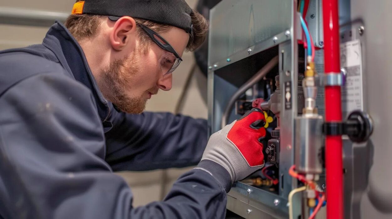 technician doing furnace maintenance in berwyn