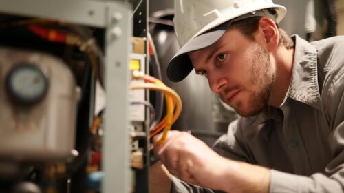 Technician working on a furnace