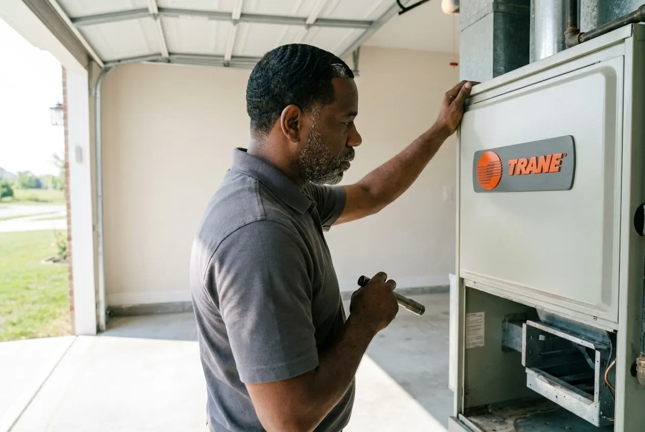 An inspection mirror and pen light passed over a furnace heat exchanger seam