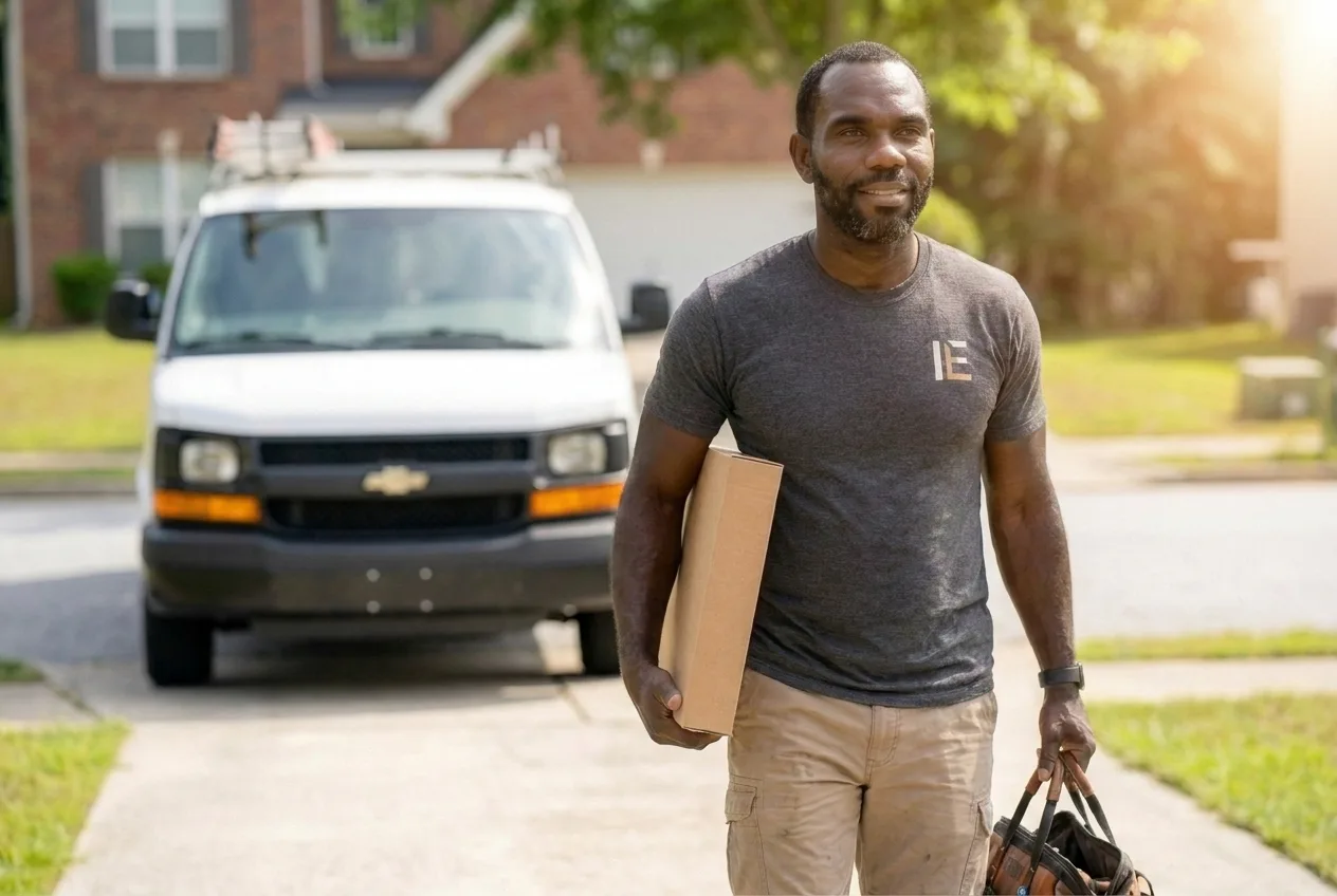 Indoor Experts technician arriving at an Atlanta home