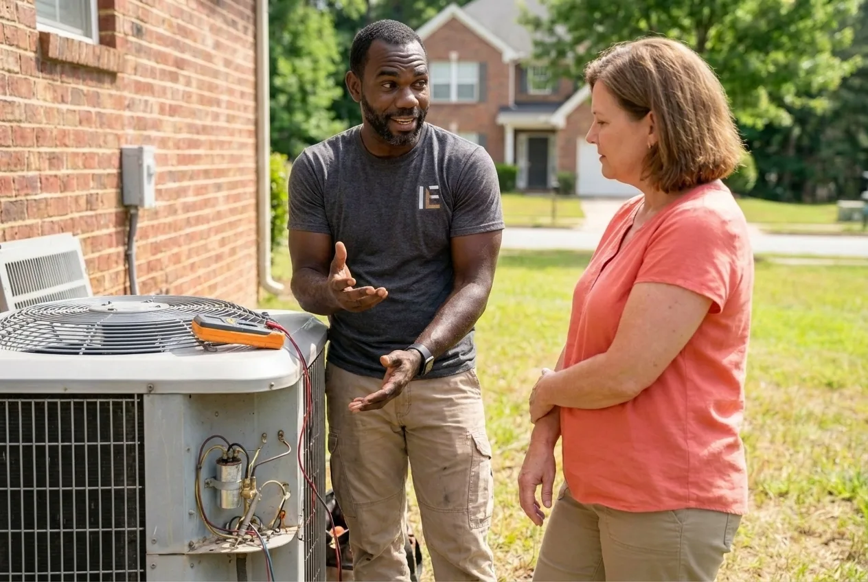 Technician walking a homeowner through what the visit found
