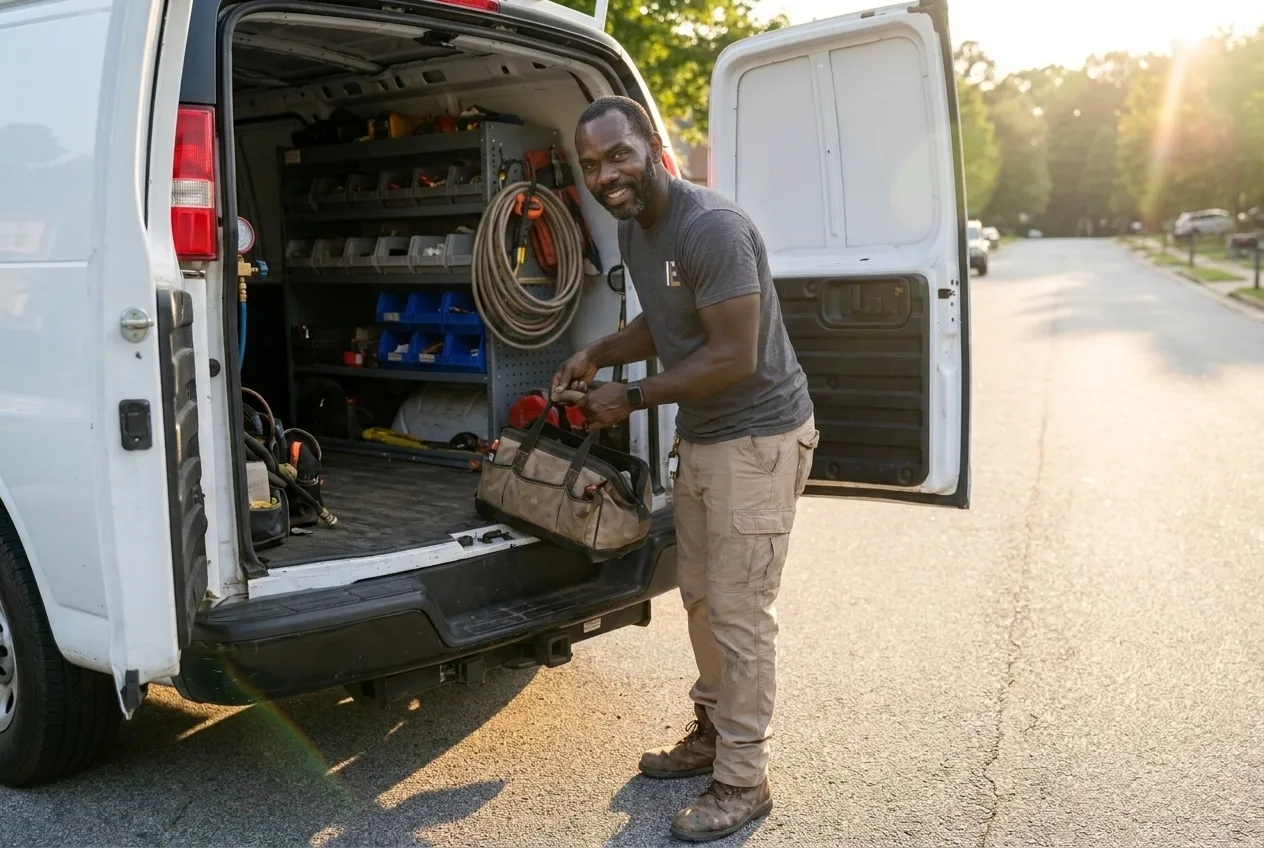 Service van packed up at the end of a work day
